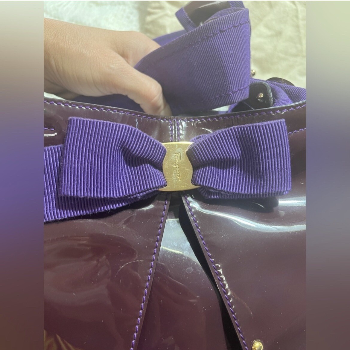 Salvatore Ferragamo Purple Patent Leather Miss Vara Selene Tote