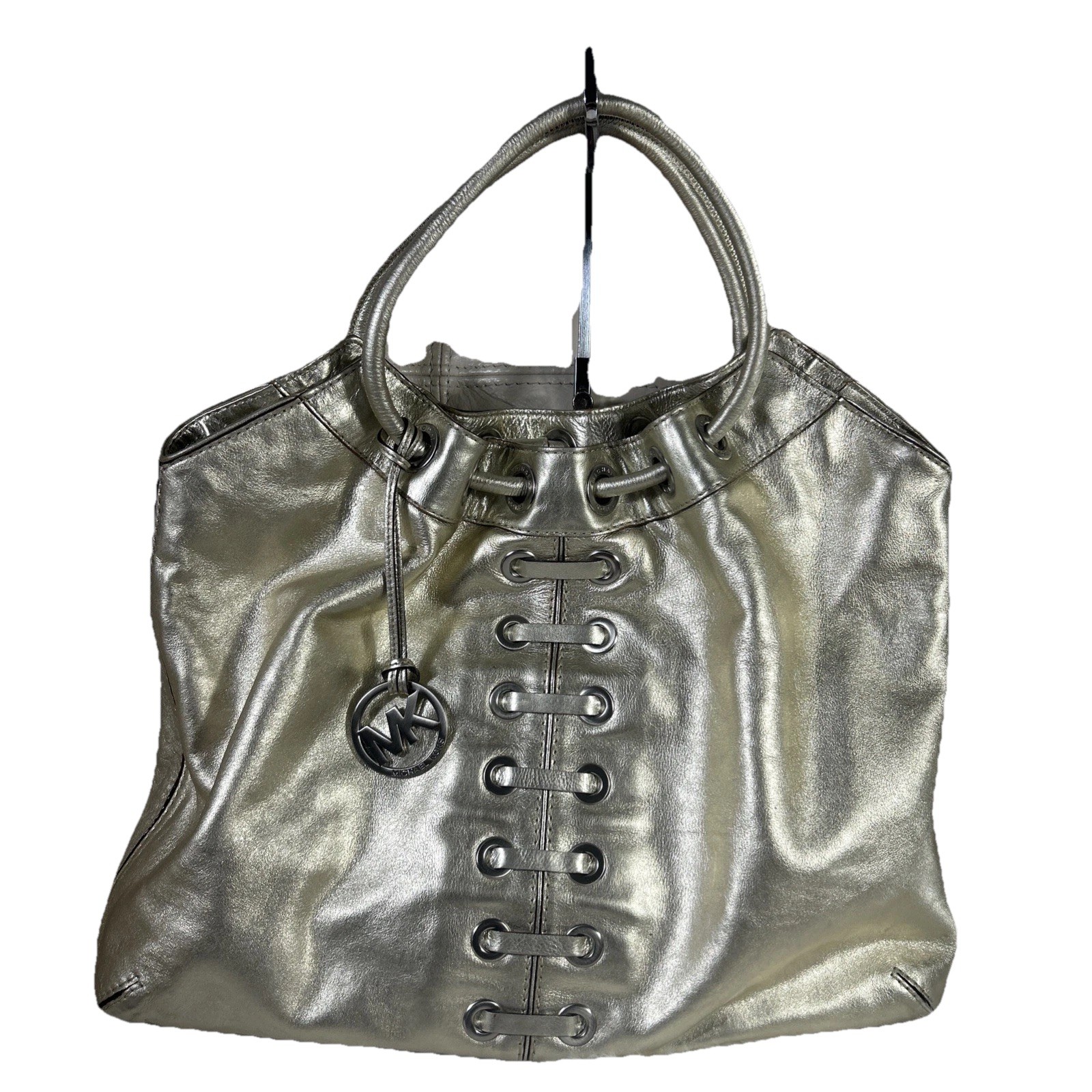 Vtg Michael Kors Bag ASTOR 18 In XL GROMMET Ring TOTE Metallic Gold Free Ship
