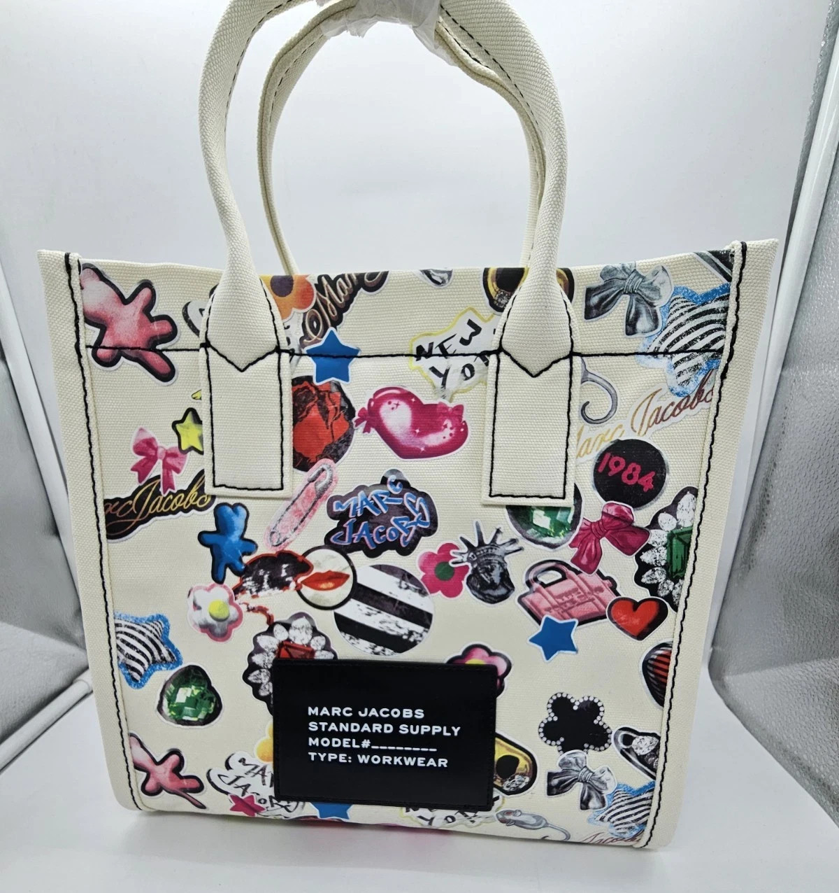 Marc Jacobs Sticker Print Canvas Tote White Limited Edition New MK026049