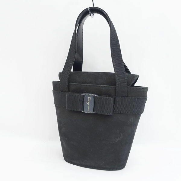 Salvatore Ferragamo Vara Bow Suede Black Handbag Auth FromJAPAN