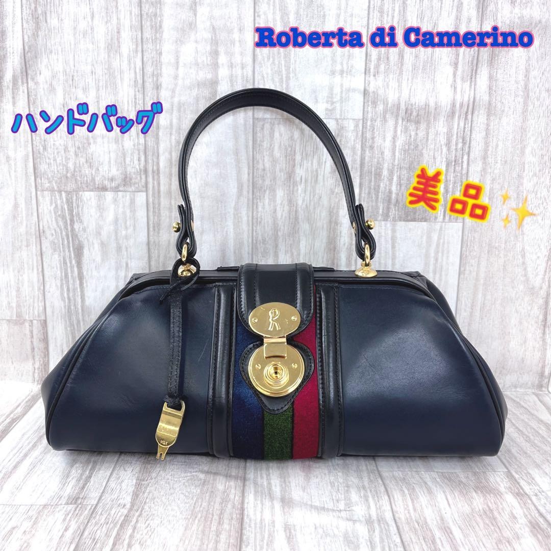 Roberta di Camerino Handbag Kiss-Rock Leather Navy Lock From Japan