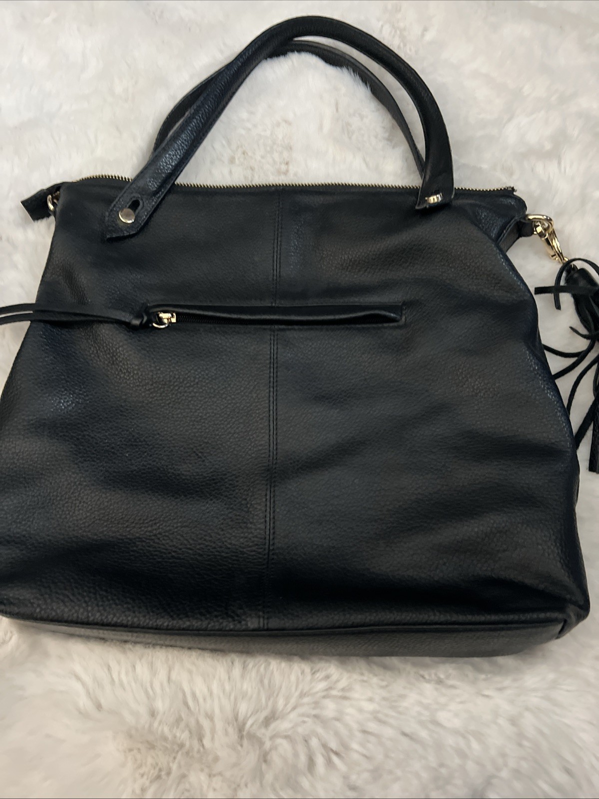 M London Leather Tote Bag Black Medium Pebbled Handbag Minimalist