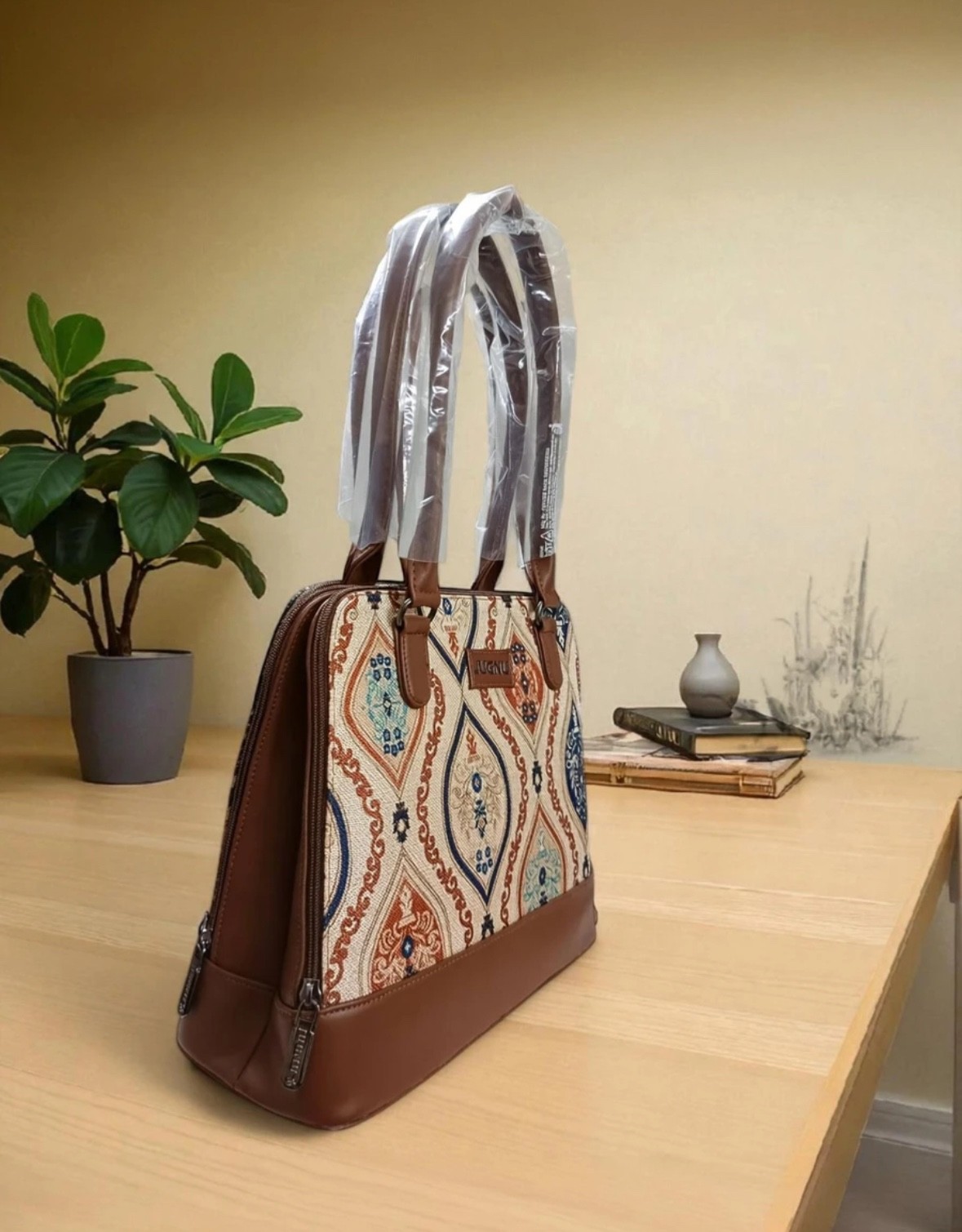 Stylish Jute & PU Leather Handbag for Women – Elegant, Spacious & Durable