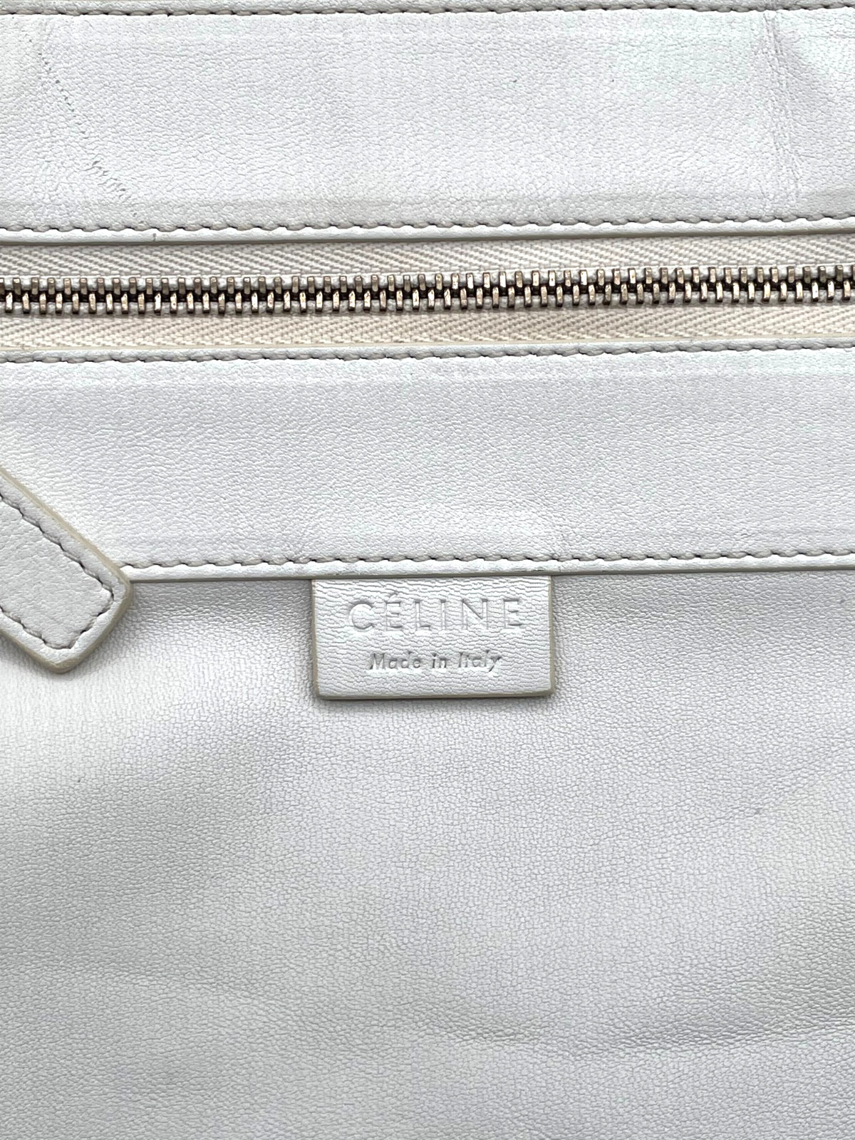 CELINE Horizontal Cabas Tote Bag Bi-Color White Black Leather Auth _0171