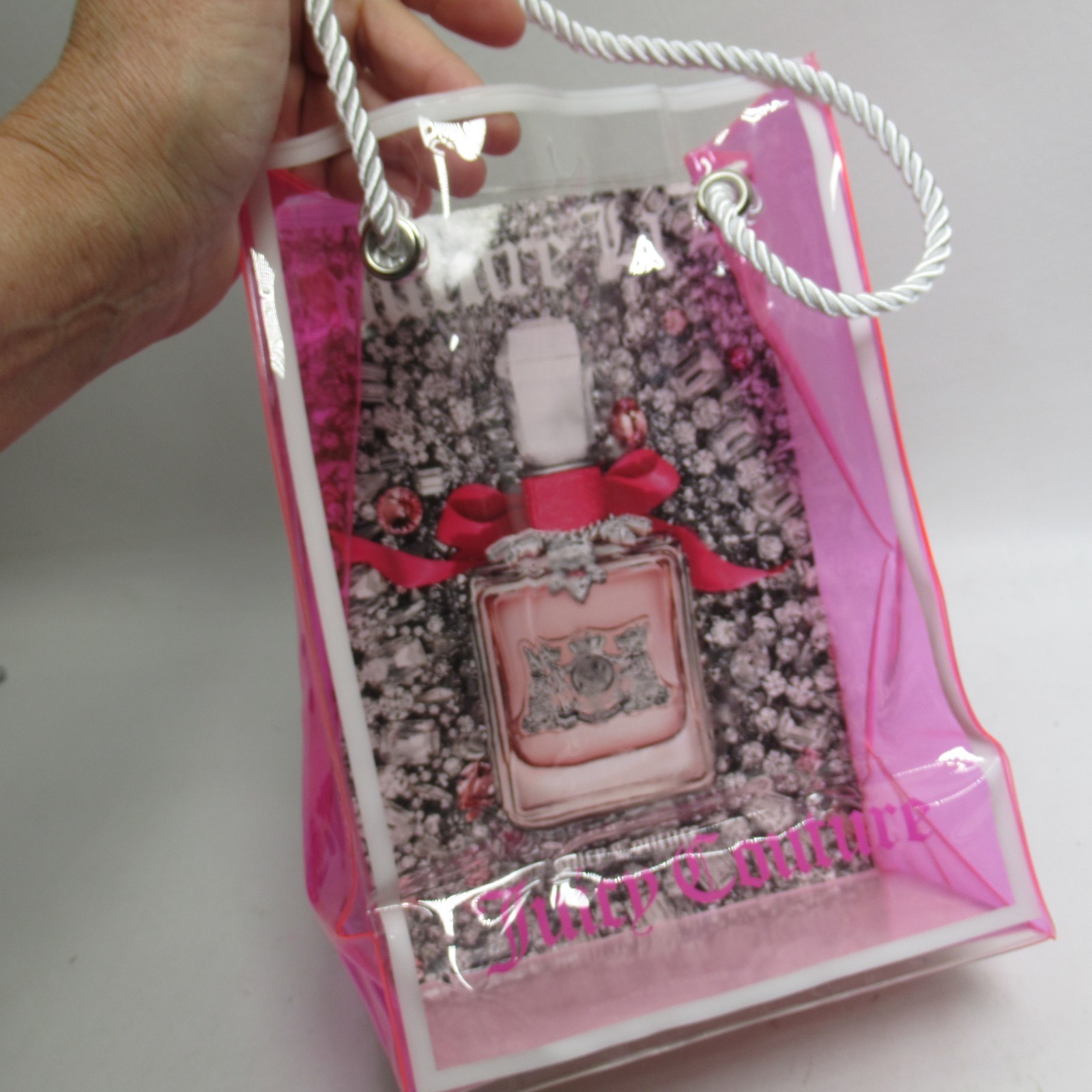 Vtg Juicy Couture Beauty Bag Clear Pink Vinyl Foldable Plastic Perfume Promo 2