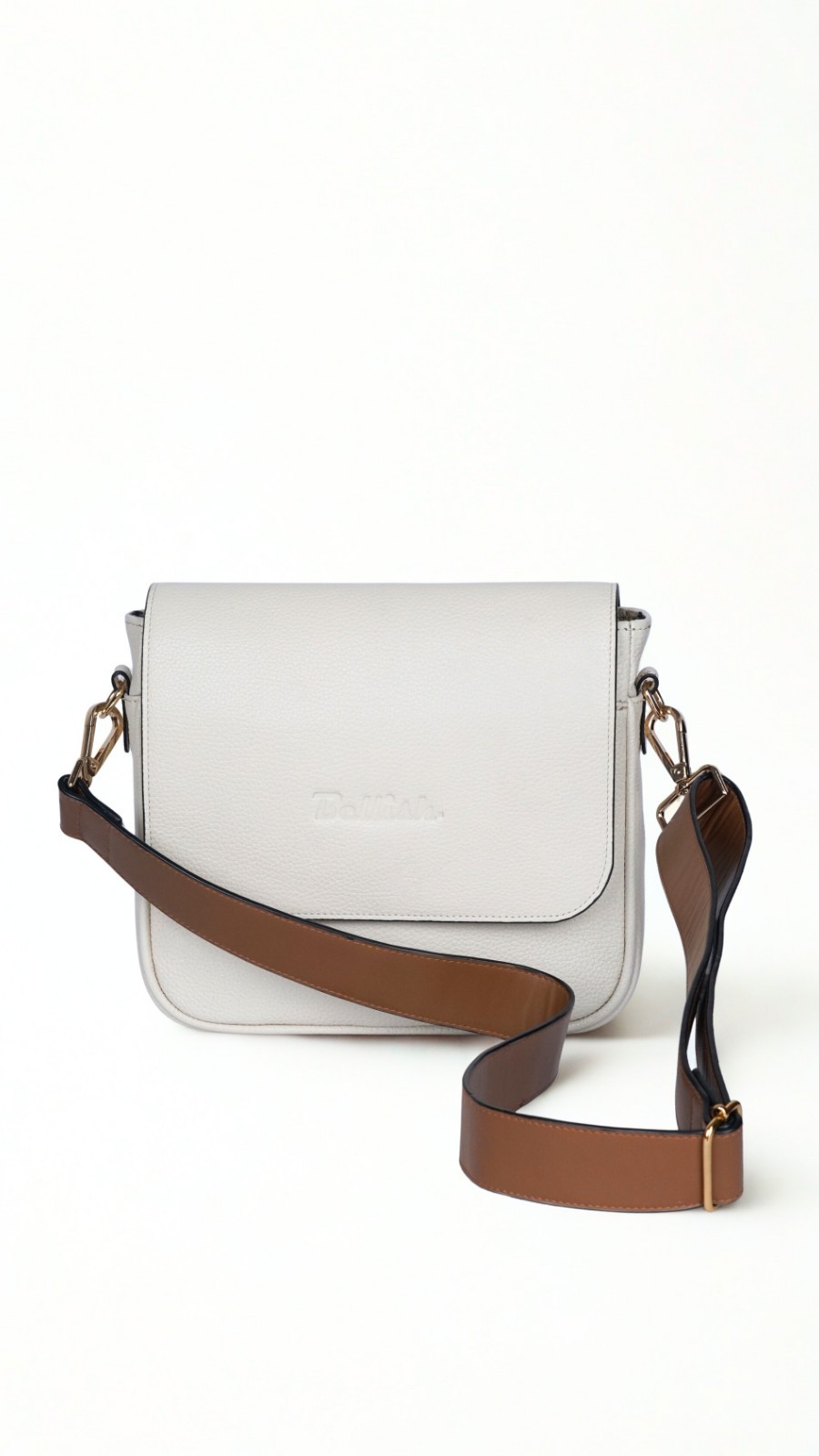 Bellish Snow Flare White Genuine Leather Handbag with Cotton Lining, Magnet Snap