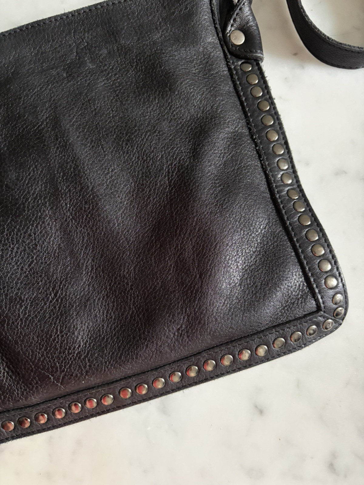 Latico Leathers Gabriel Studded Crossbody Leather shoulder Bag Purse Black Slim