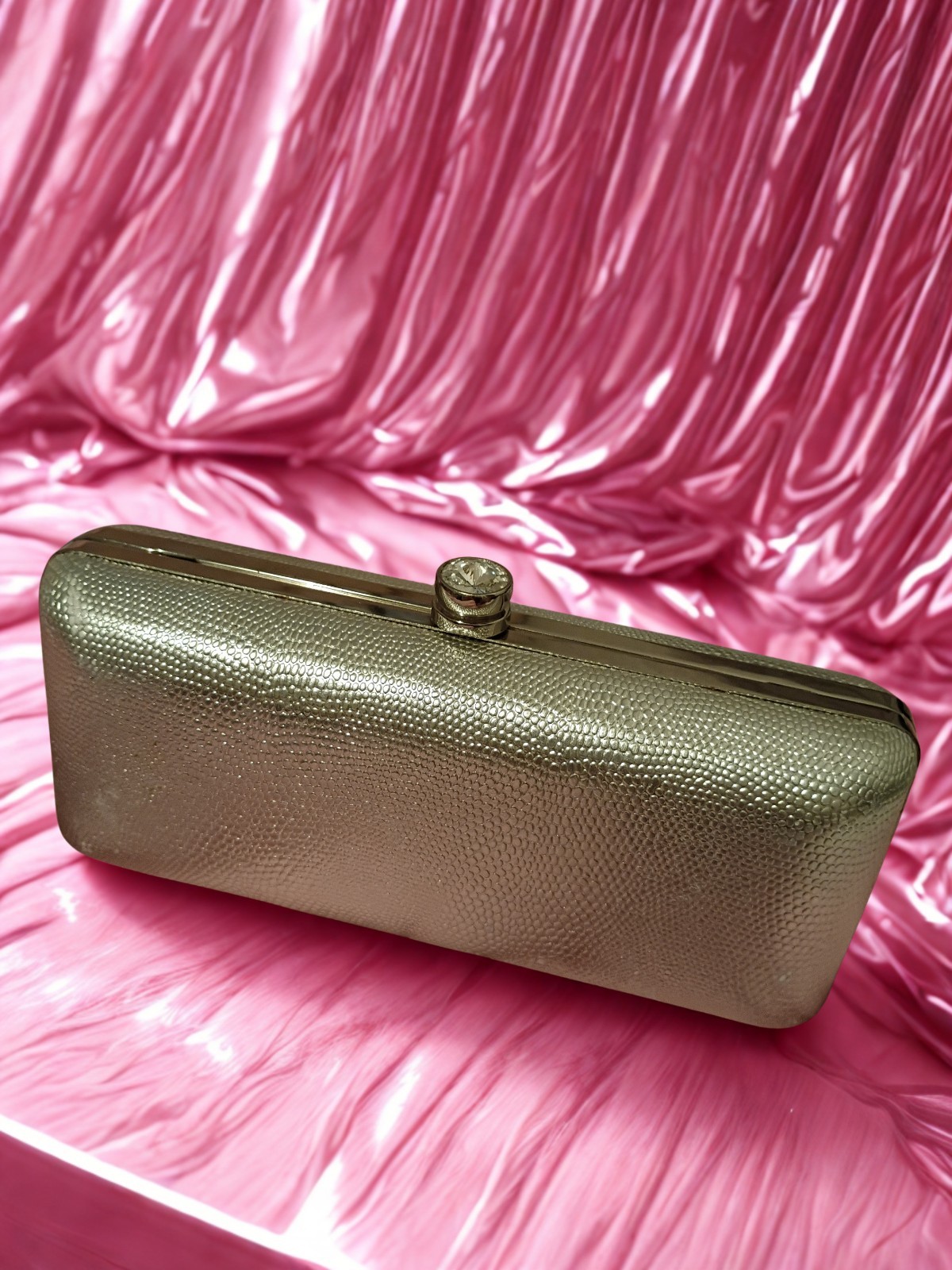 Victoria’s Secret Silver Clutch Purse Velvet Pink Interior