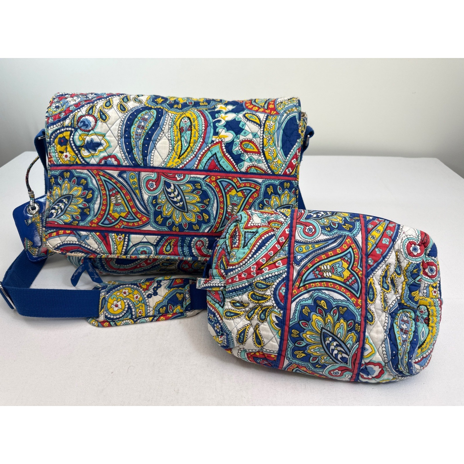 Vera Bradley Set Messenger Bag Makeup Pouch Luggage Tag Marina Paisley