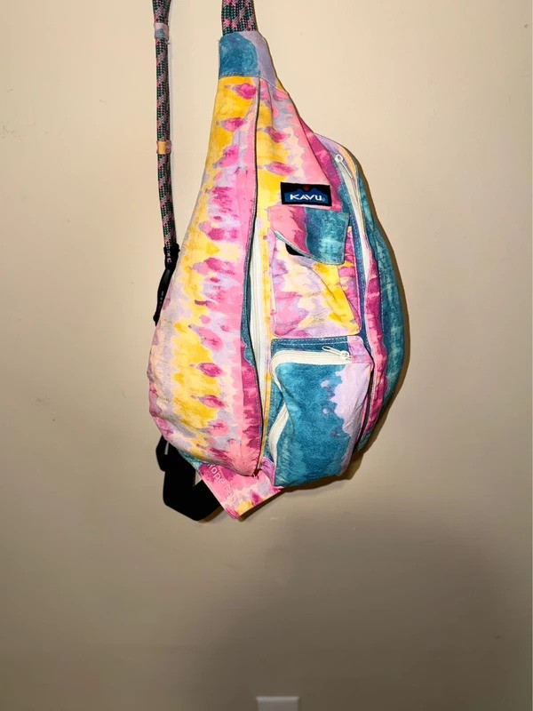 KAVU Original Rope Bag Sling Backpack Tie Dye Multi-Color Adjustable Strap
