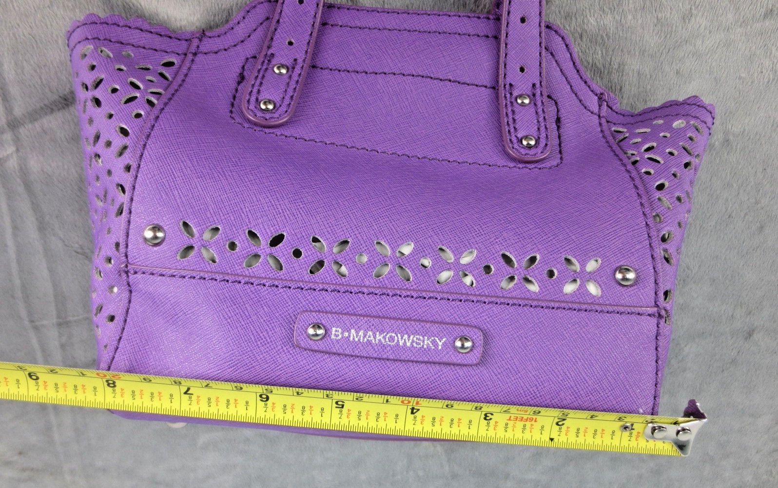 B. Makowsky Purple Saffiano Leather Mini Tessa Tote Perforated Satchel NWOT P27