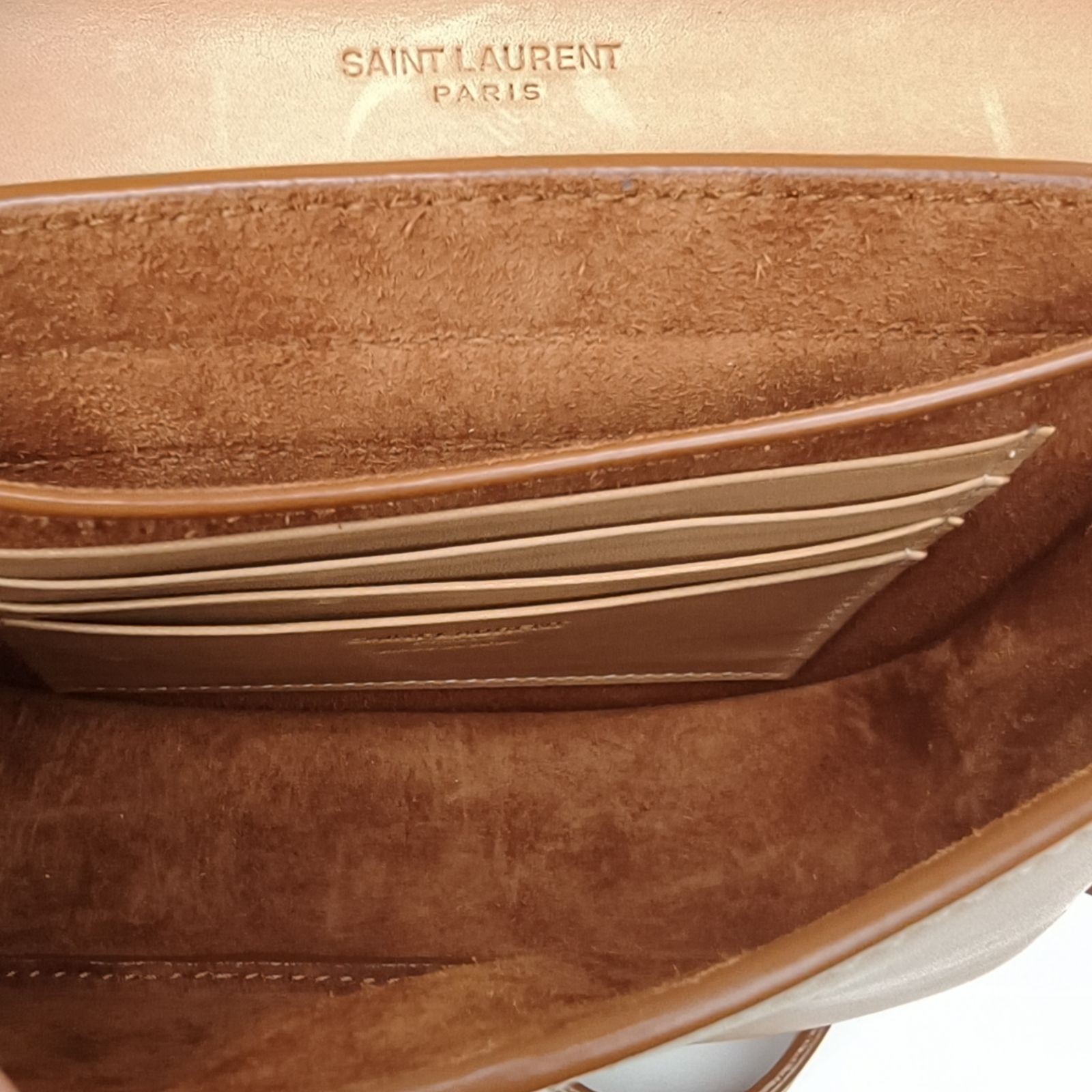 SAINT LAURENT KAIA Saddle Bag Mini 15cm Milky Tea Calfskin Crossbody Bag