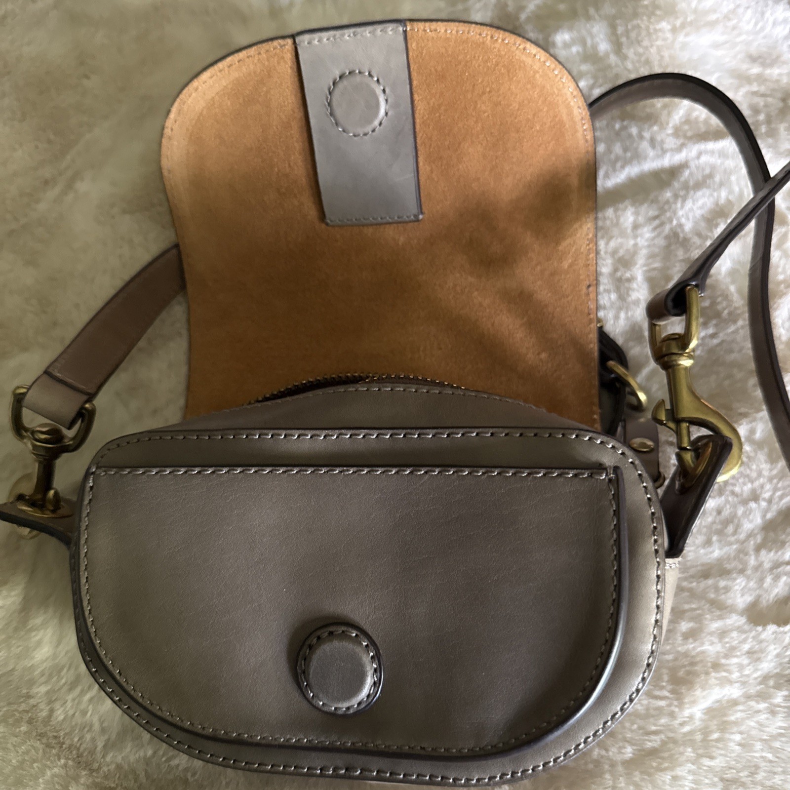 FRYE iLANA Khaki Tan Leather Suede Harness Crossbody Saddle Bag