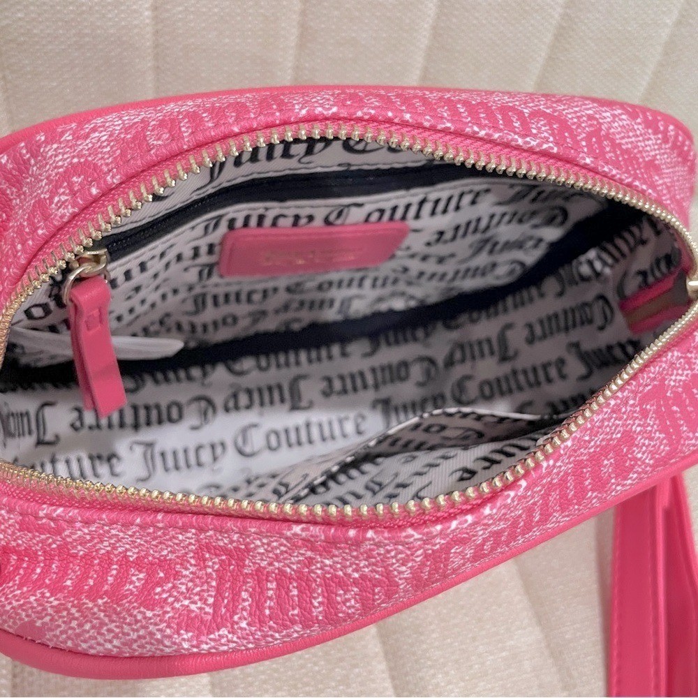 NEW Juicy Couture Pink Monogram Crossbody Camera Bag Padlock Heart Key Charm