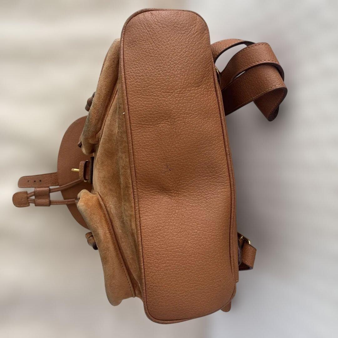 GUCCI Bamboo Suede Backpack Camel Gold Turn Lock Vintage Women Italy From Japan
