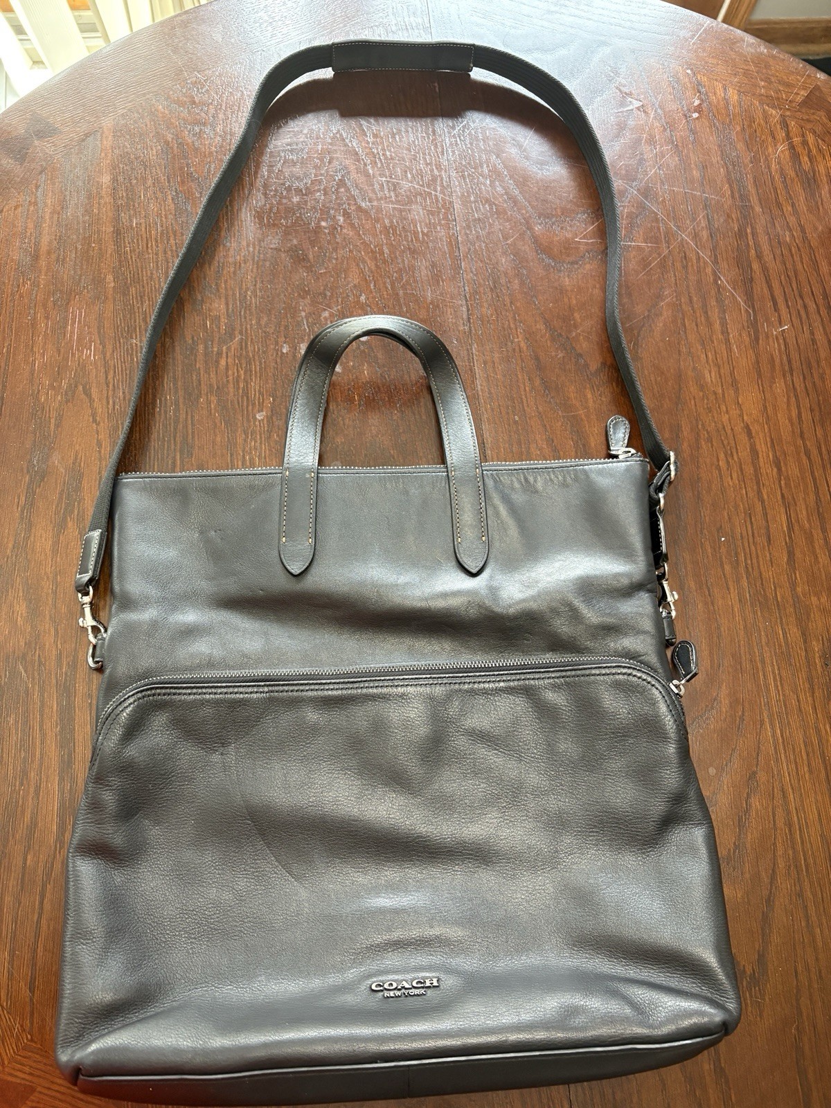 Coach GRAHAM FOLDOVER TOTE Crossbody Messenger Smooth Calf Leather Black F50712
