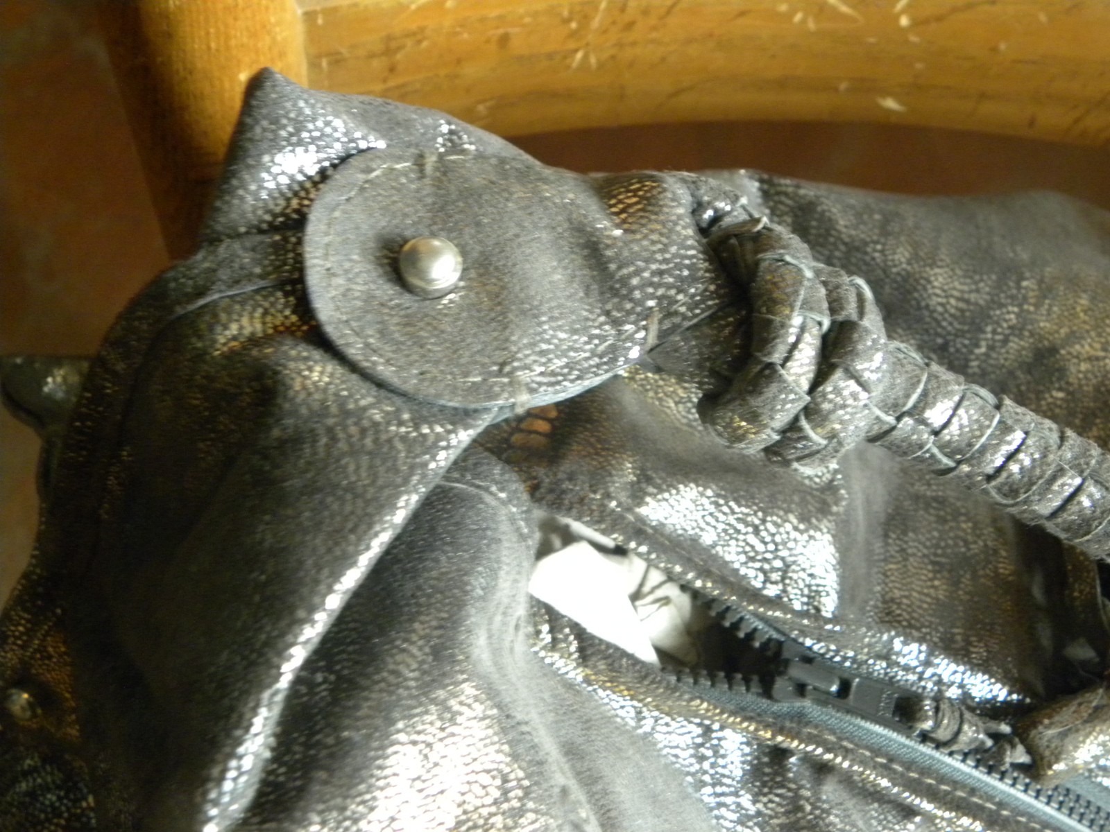 Large SIGNED Antonio Luciano Metallic Textured Handbag Designer Purse