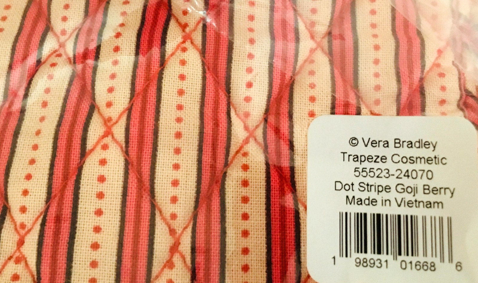 Vera Bradley ~ “Striped Dot Goji Berry” ~ Trapeze Cosmetic Bag ~ NWT