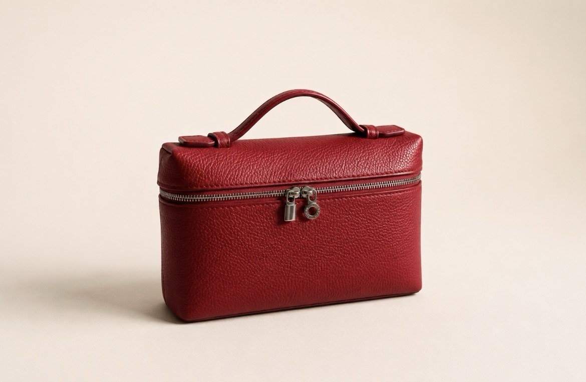 Loro Piana Rich Burgundy Pebbled Leather Top Handle Vanity Crossbody Bag