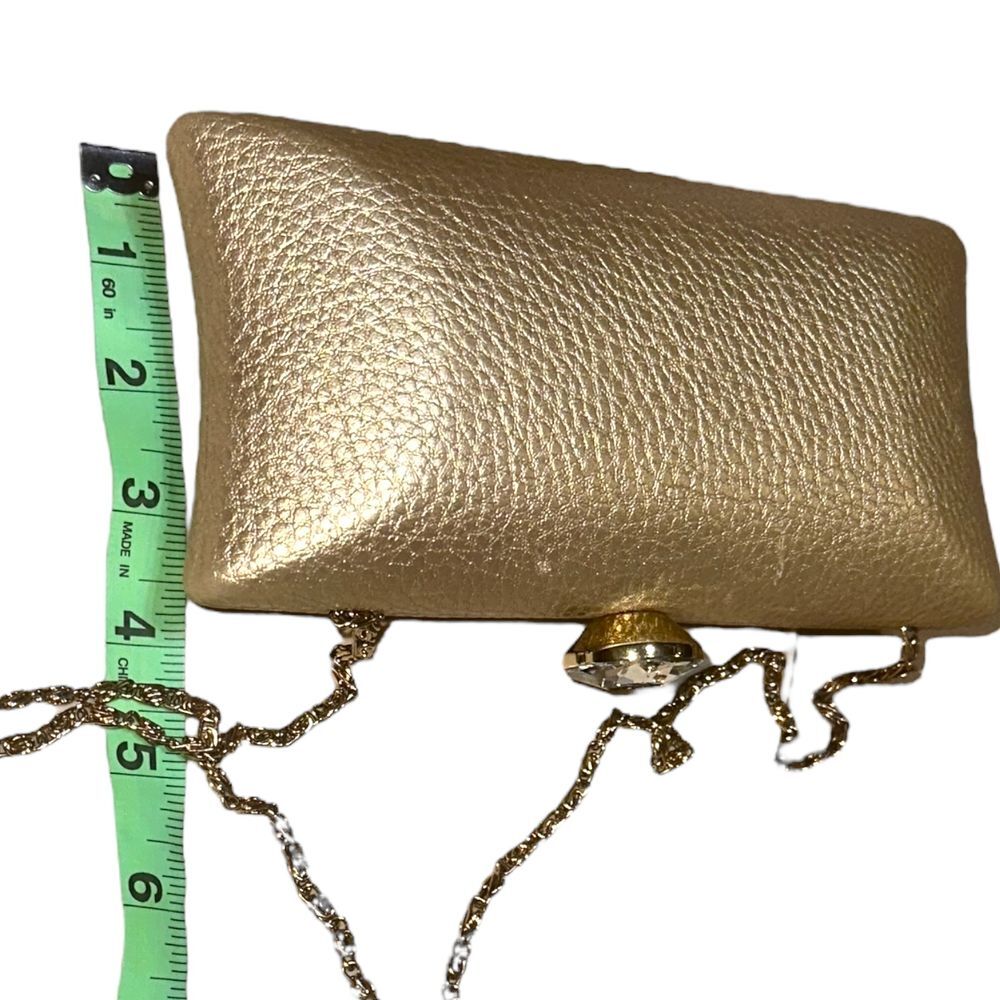 Lulu Townsend Gold Pebbled Rhinestone Clasp Metal Chain Hard Rectangle Clutch