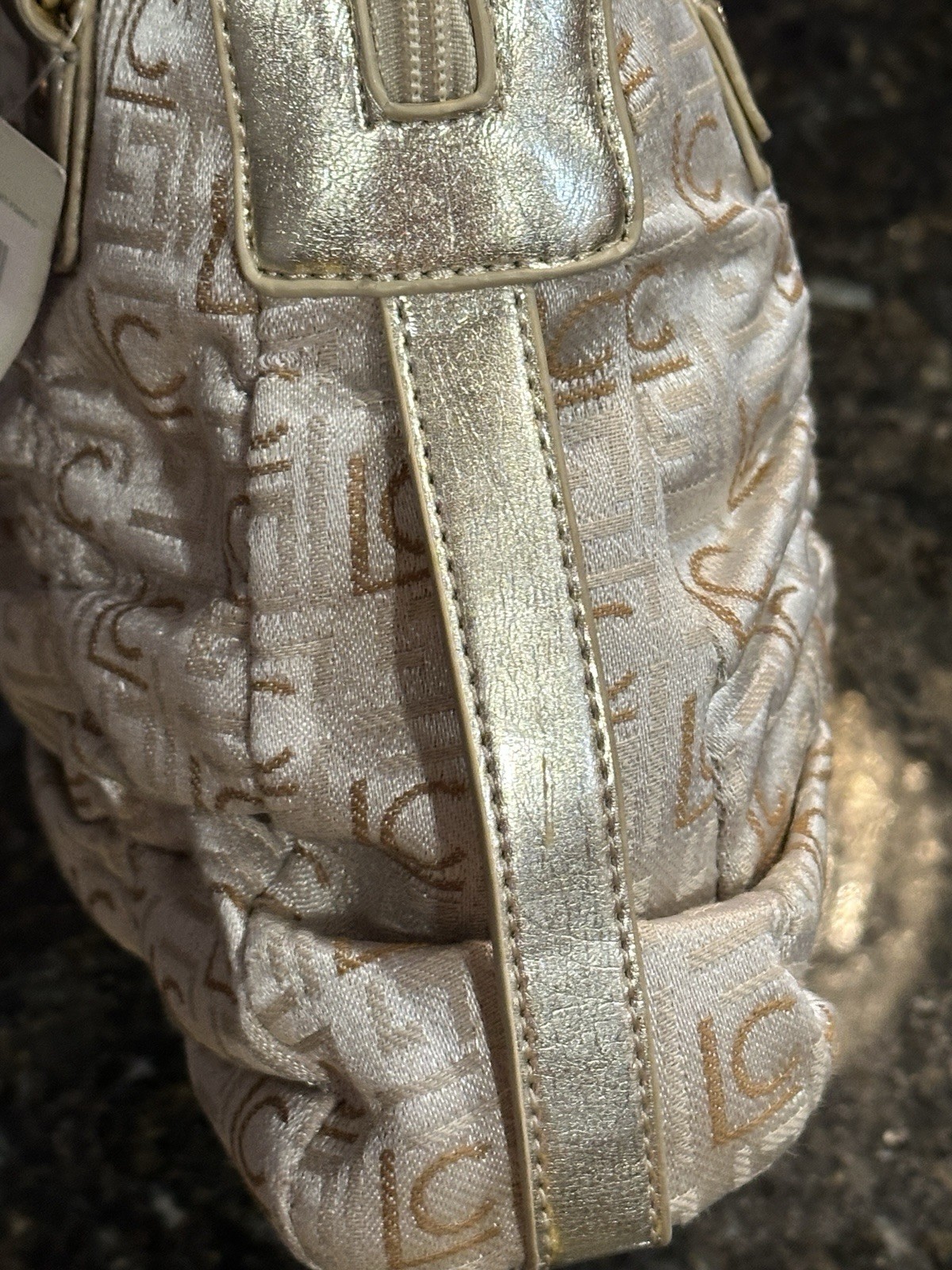 Liz Claiborne Gold Fabric & Faux Leather Hand Bag Purse
