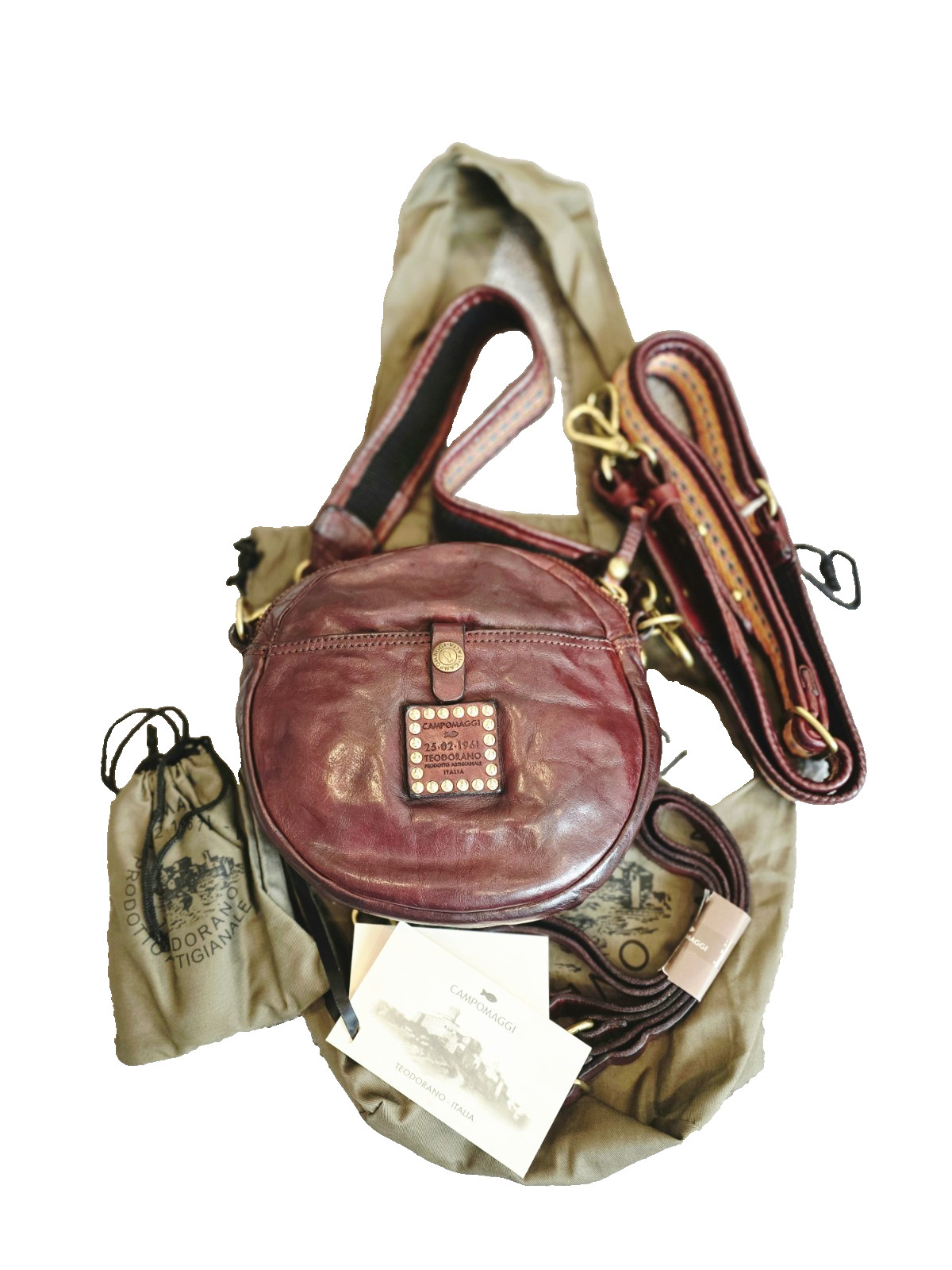 NEW Campomaggi Centarius Purple Brown Leather Crossbody Shoulder Bag + 3 STRAPS