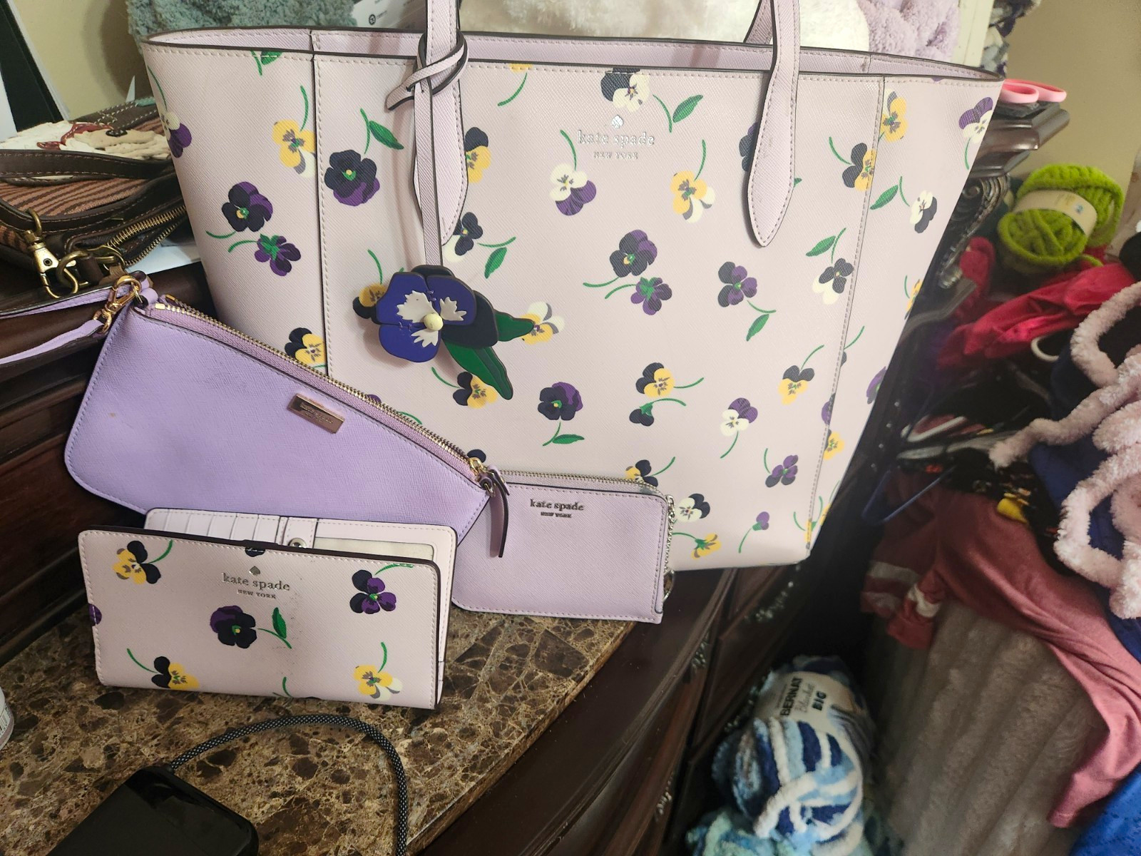 Kate Spade New York Pansy Tote & Matching Wallet + M skeup Bag & Card Wallet