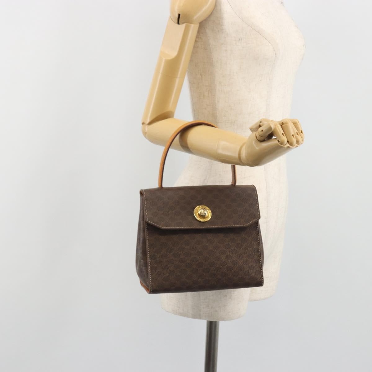 CELINE Macadam Canvas Star ball Hand Bag PVC Leather Brown Gold Auth 195298