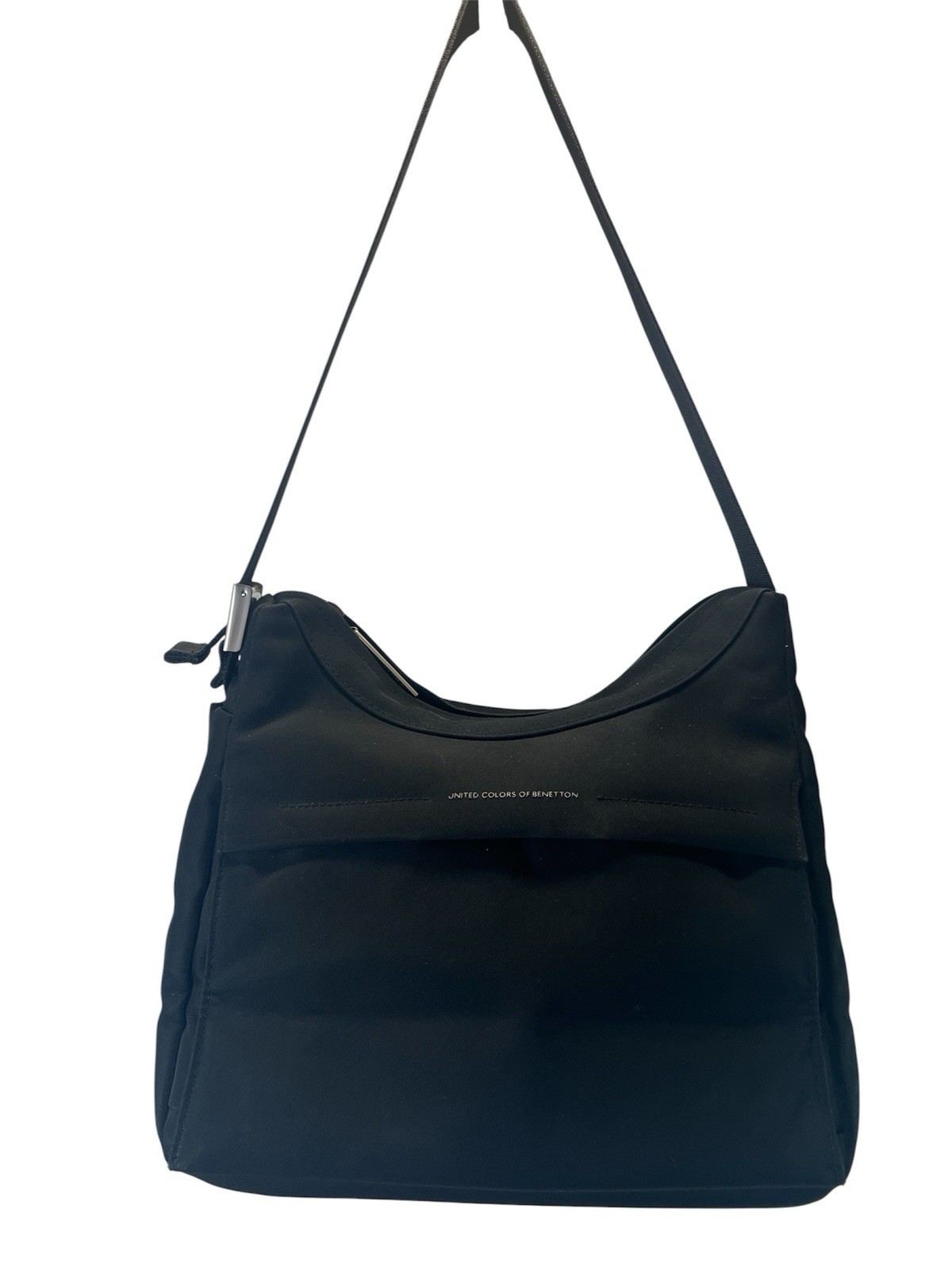 Vintage United Colors of Benetton Black Italian Nylon Hobo Shoulder Bag Y2K