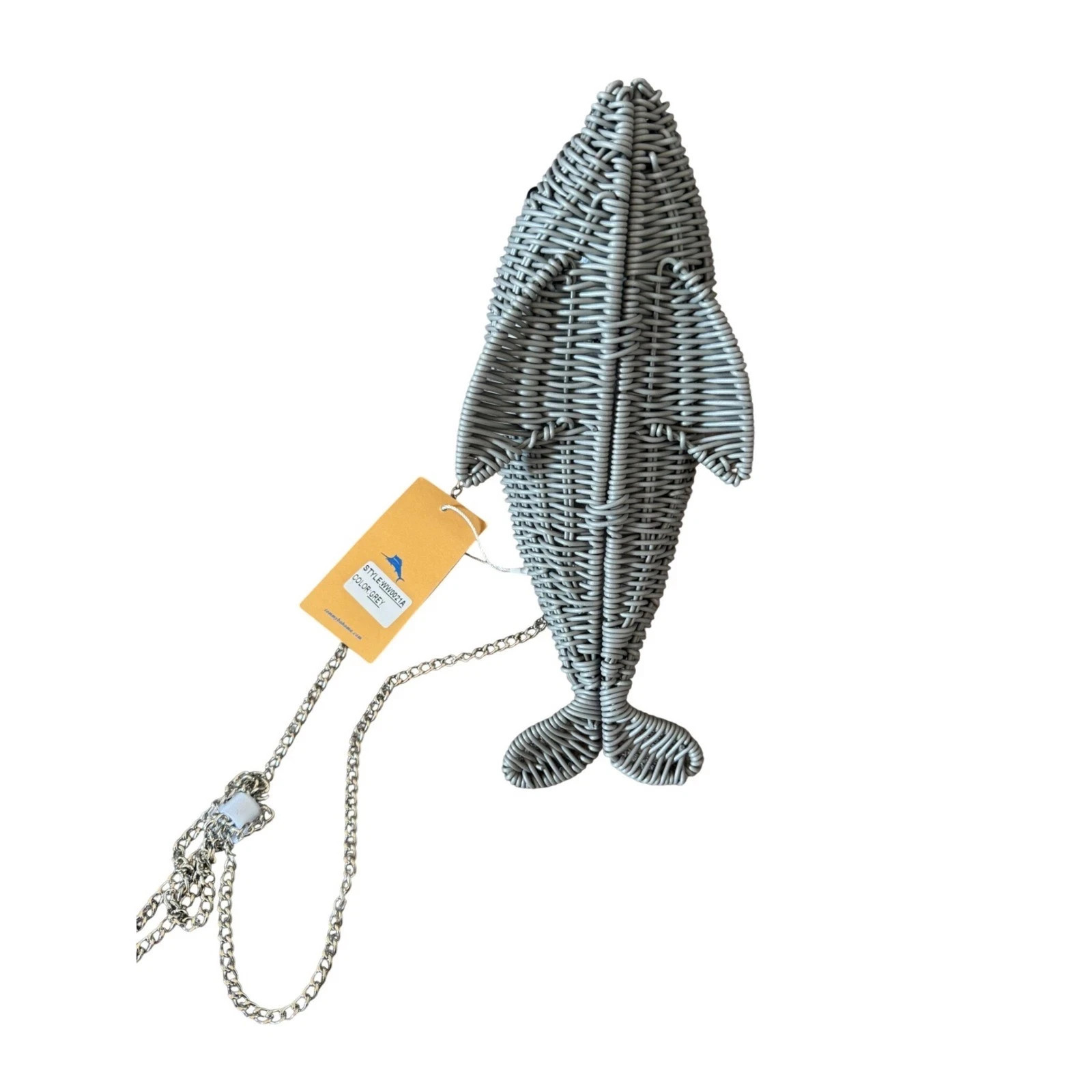 Tommy Bahama Viral Dolphin Gray Wicker Crossbody Bag Silver Chain Hardware NWT!