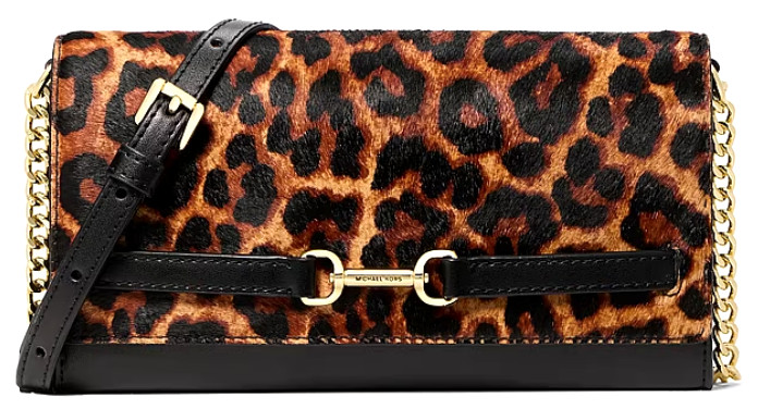 🧡Michael Kors Carson Large Crossbody Bag – Butterscotch Leopard Print Calf Hair