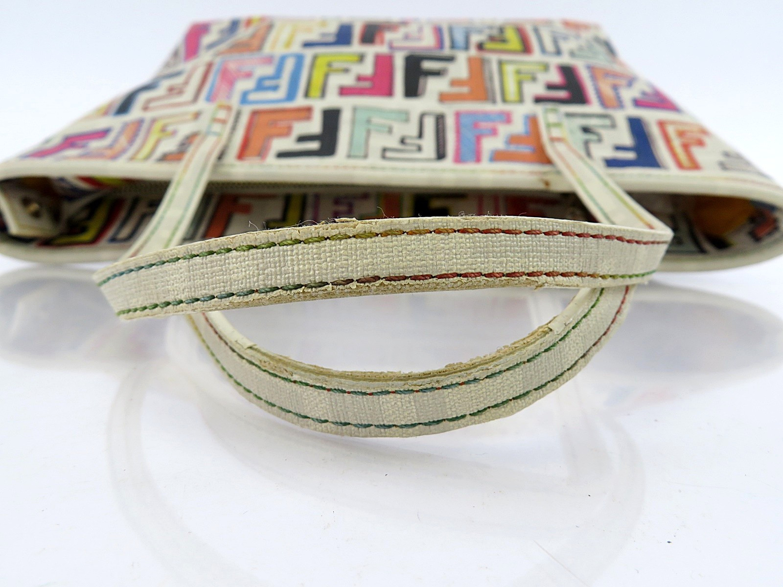 Authentic FENDI White and Multicolors PVC Canvas Tote Bag Purse #64025