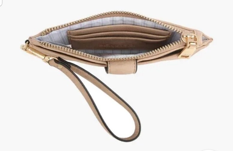New Jen & Co Pearl Wristlet Wallet w/interior card slot & front pocket – Camel