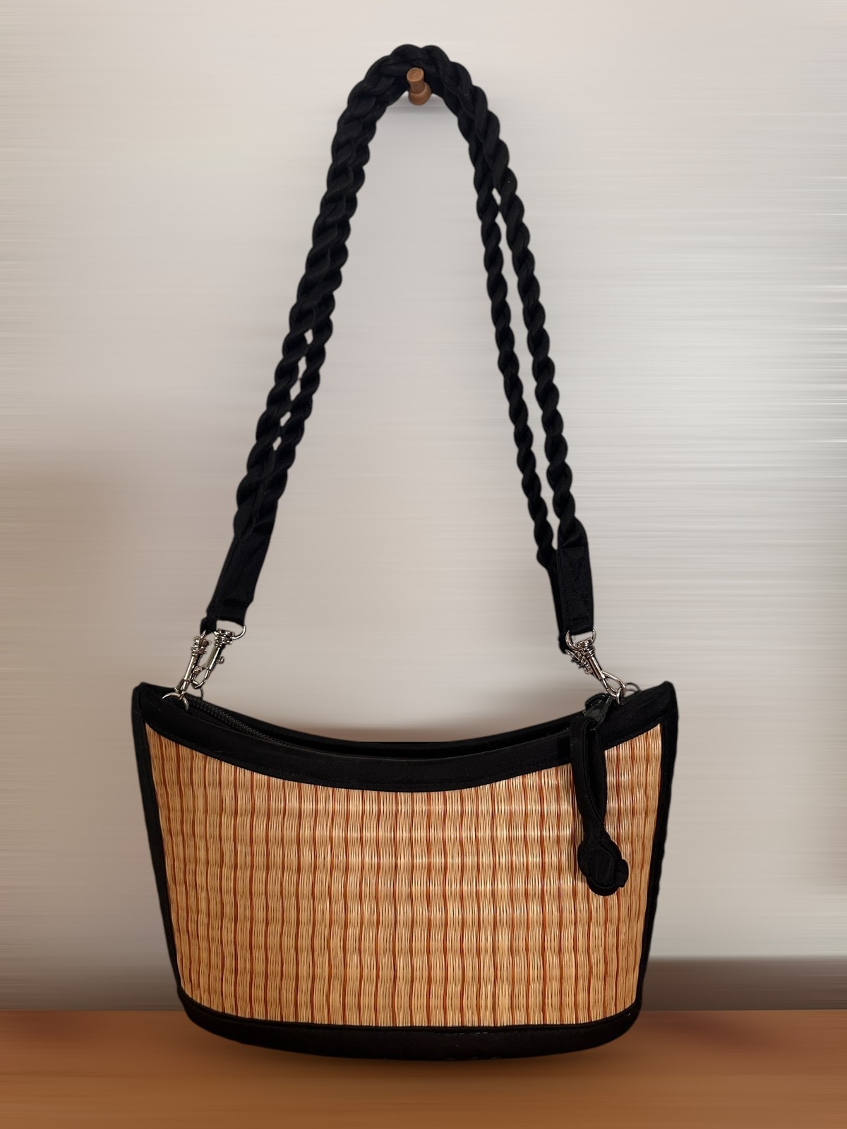 Baskets of Cambodia Handmade Straw Weave Scoop Purse Shoulder Crossbody Bag