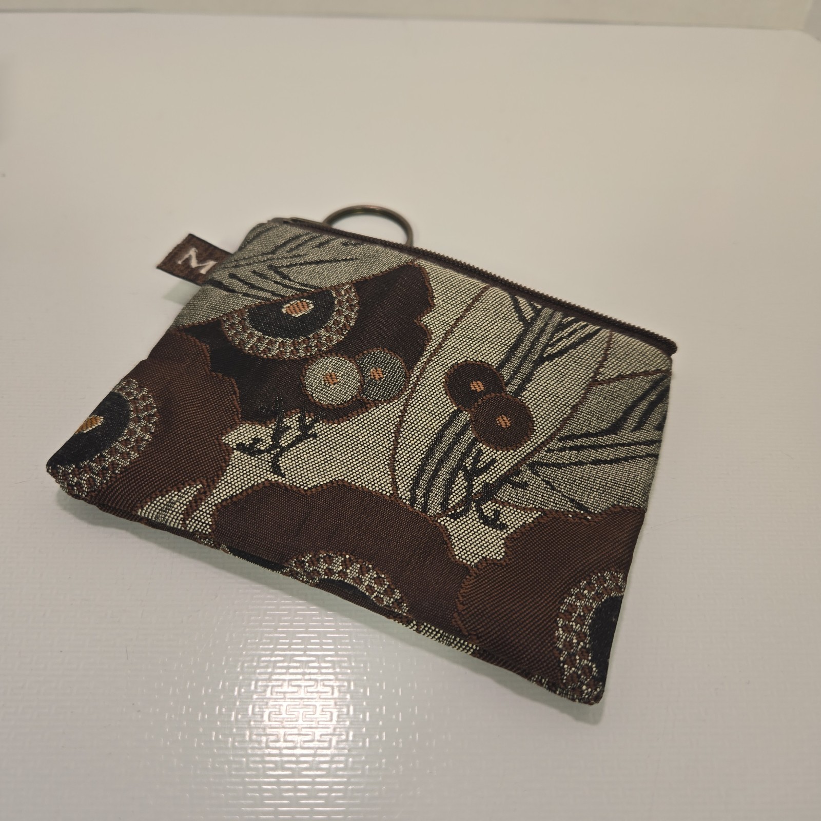 Maruca Clutch w Wrist Strap Small Pouch Gray Paisley Small Handbag Handmade