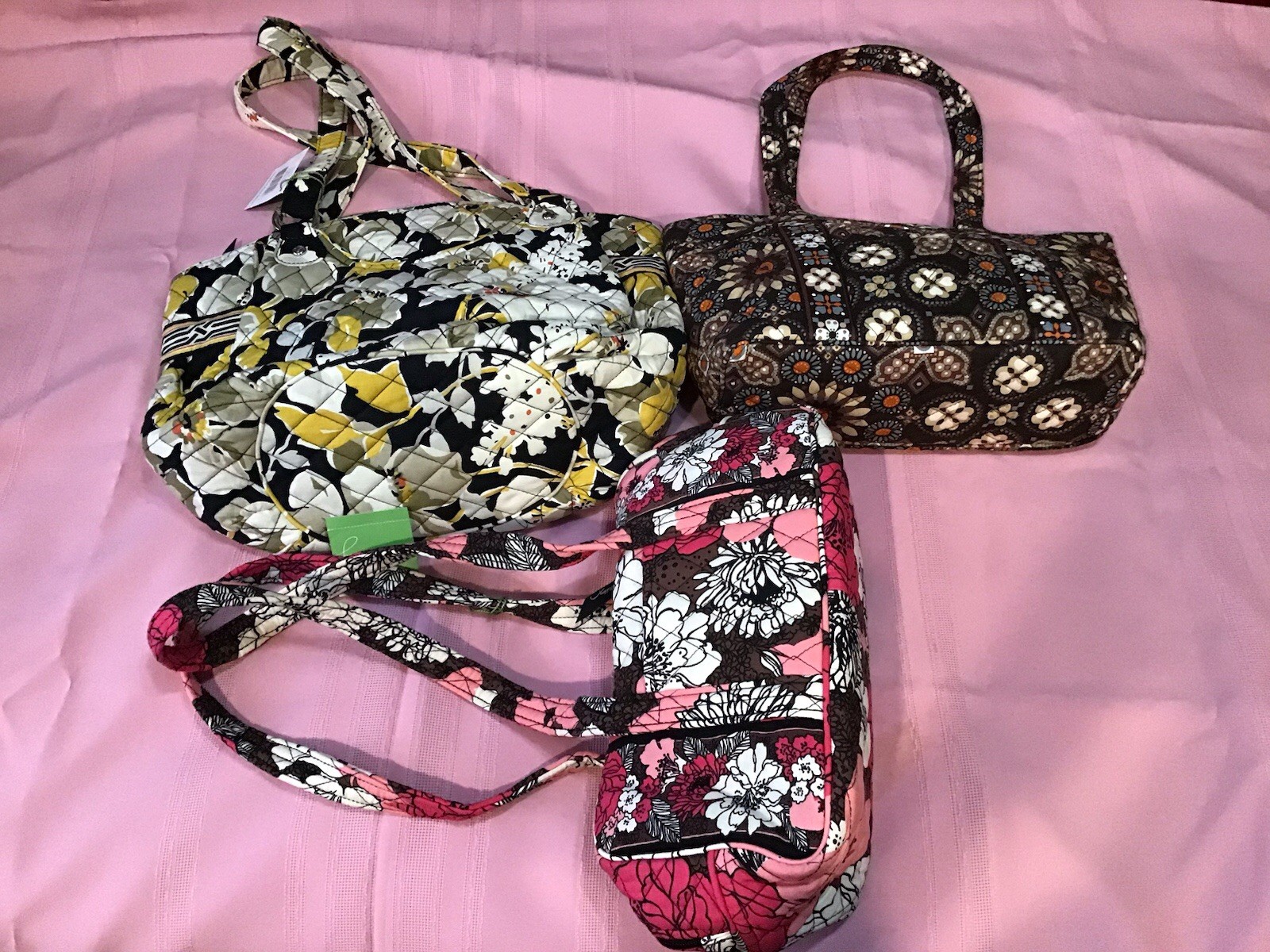 3 VERA BRADLEY BAGS,GLENNA DOGWOOD,MUCHA ROUGE .AND BROWN SHOULDER BAG