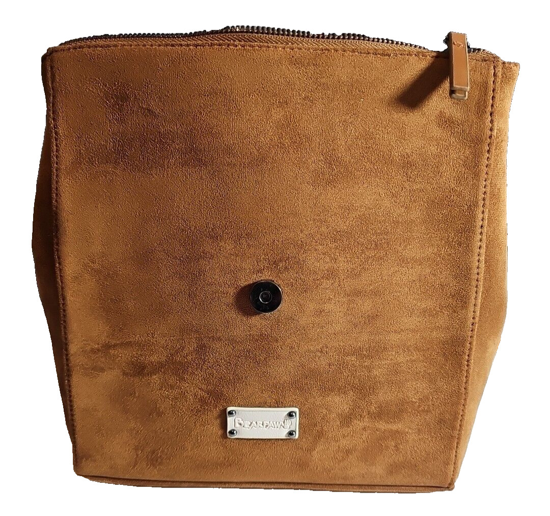 BEARPAW Backpack Bag Brown Faux Suede Shearling Flap Women’s Purse 10in X 9.5in