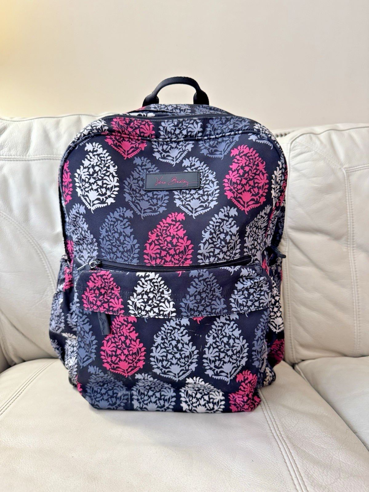 Vera Bradley Backpack Laptop Large Bag Black Pink Padded