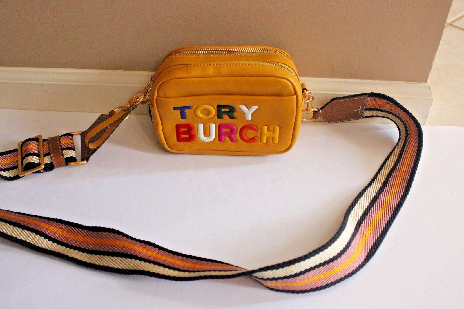 Tory Burch Women’s Perry Bombe Print Double Zip Mini Bag in Daylily Colorblock