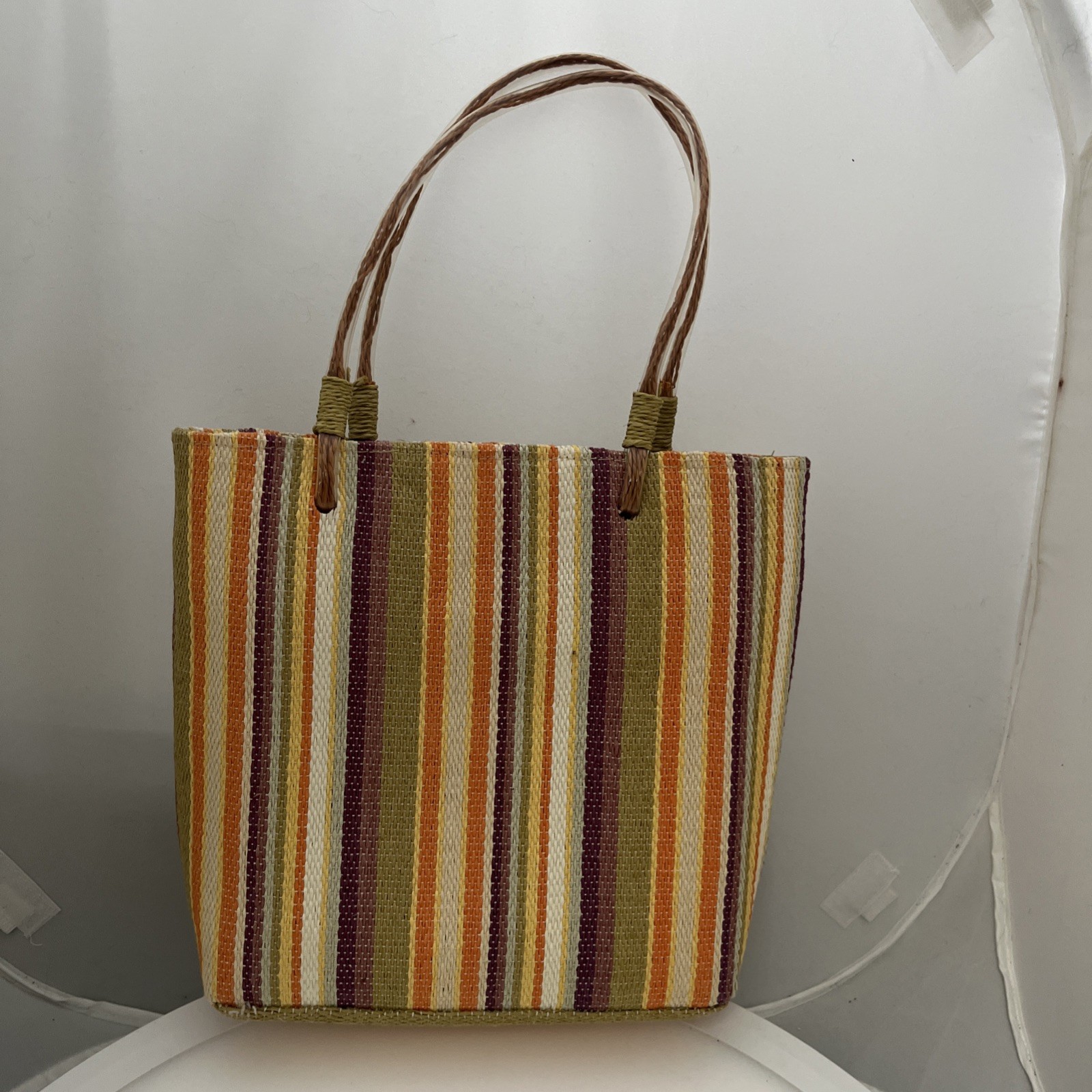Back to Basics VINTAGE Purse MULTICOLOR Top Handle SATCHEL TOTE Woven Jute BOHO