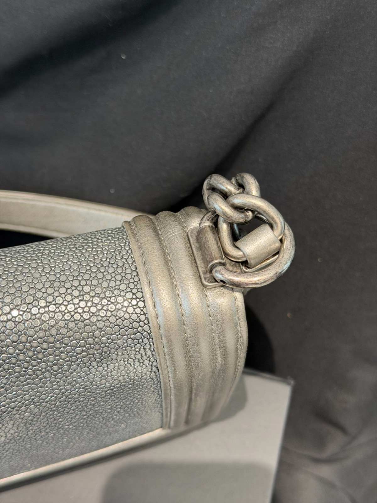 Authentic Chanel Le Boy Medium Stingray Leather Shoulder Bag Silver eBay AG