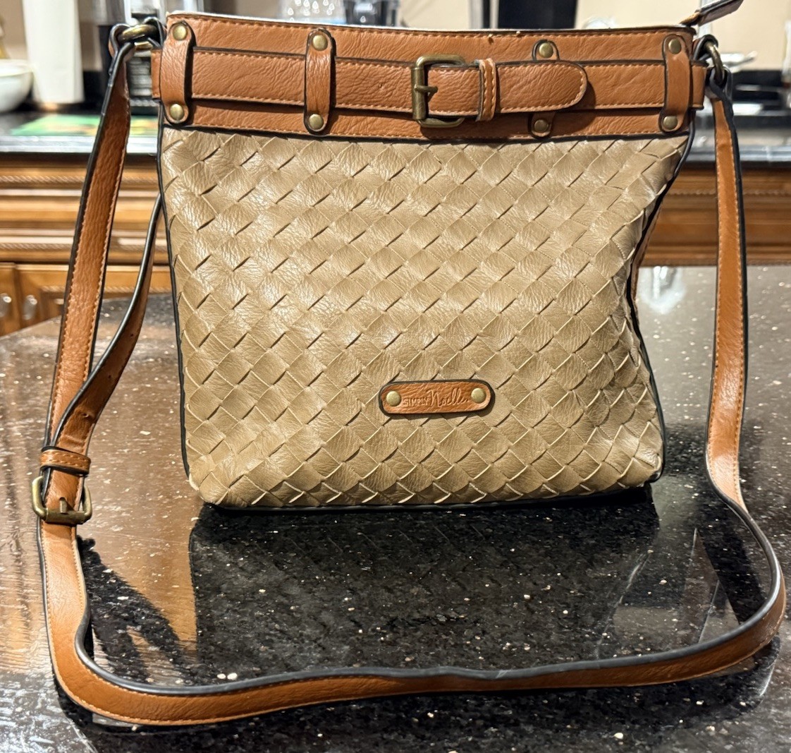 Simply Noelle Shoulder Bag Crossbody Purse With Wallet Weave Tan Brown