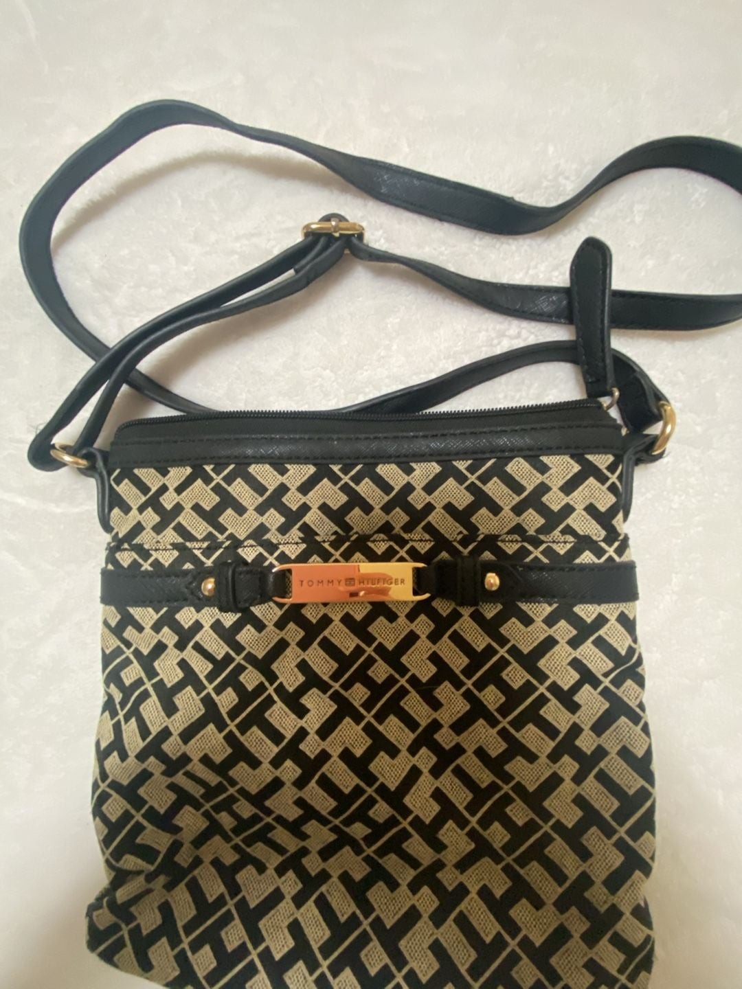 Tommy Hilfiger Monogram Jacquard Crossbody Bag in Black and Beige