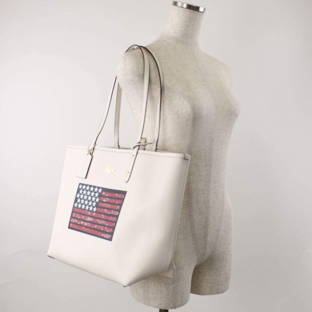 NWT Coach Large Reversible Tote w/Pouch Chalk Multi Denim American Flag F72773