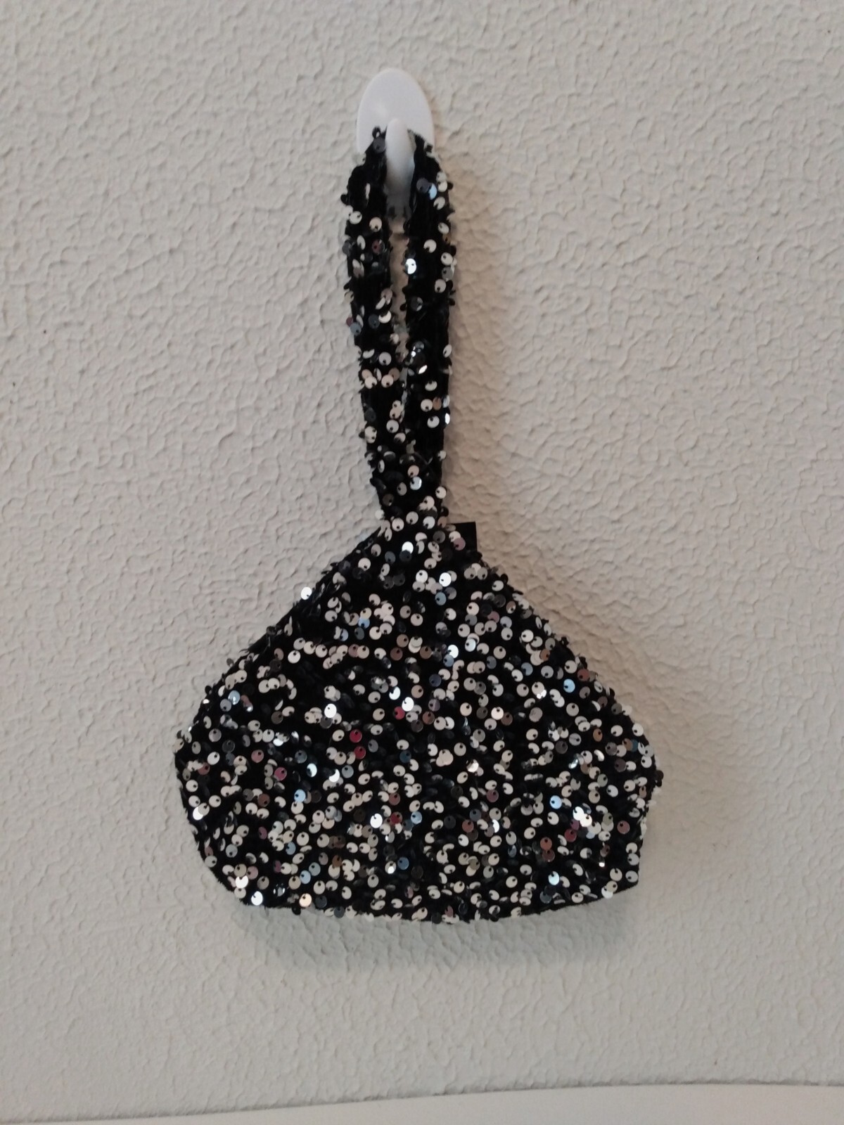 BABEYOND Women Black Fabric Silver Sequin Zip Snap Evening Single Handle Handbag