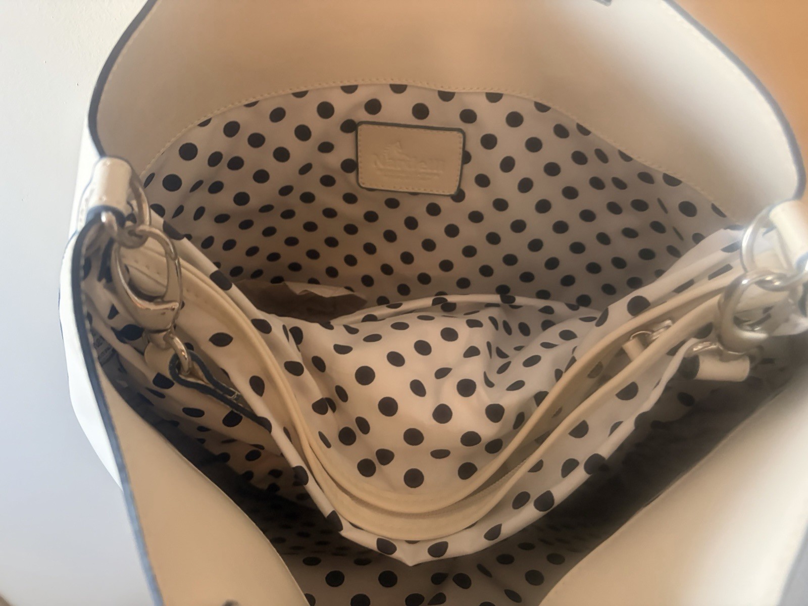 Nardelli Beige Women’s Tote Bag Zip Top Polka Dot Lined Buckle Double Handles