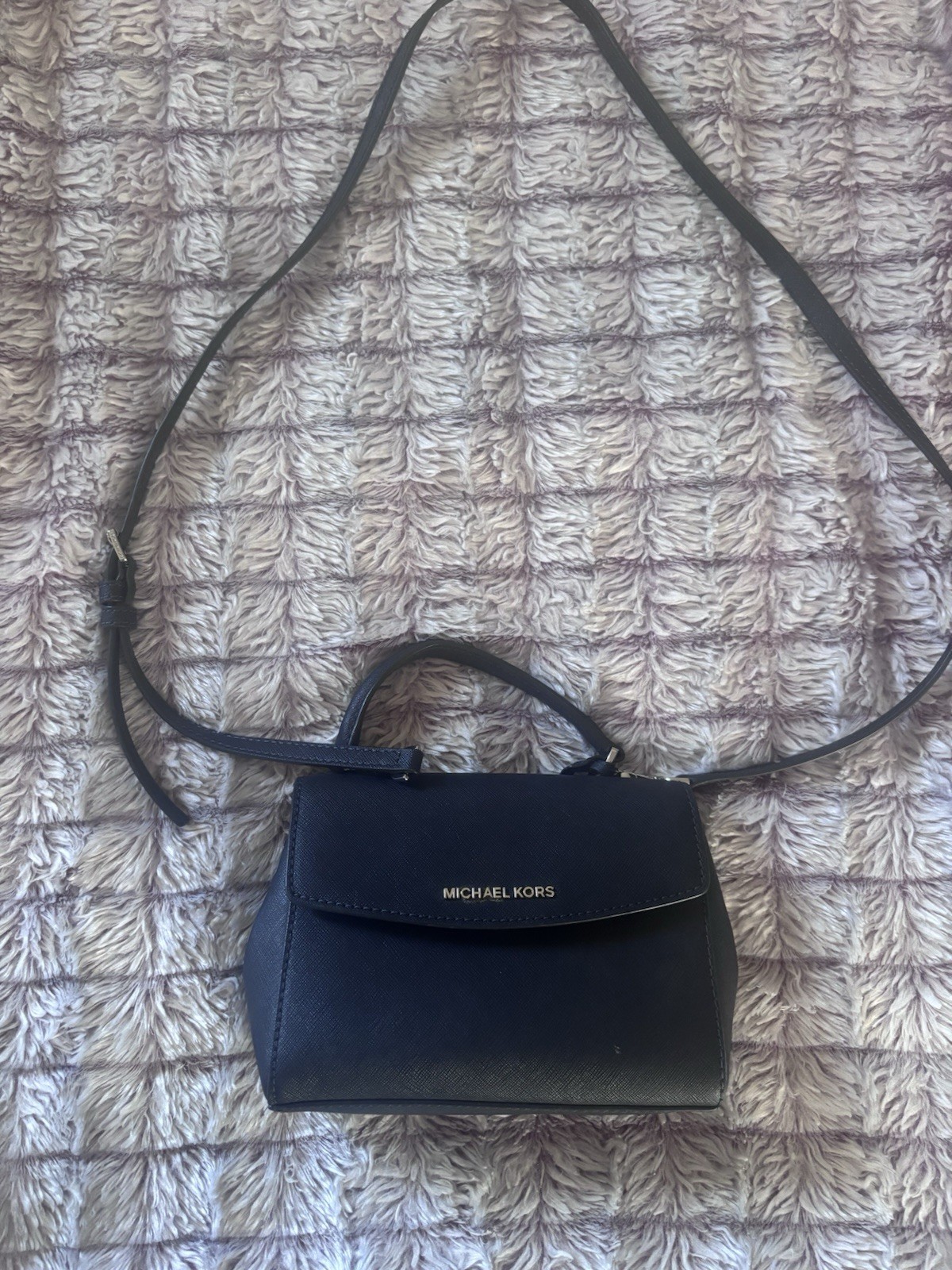 Michael Kors Black Crossbody Bag Silver Hardware Logo Zip Magnetic Detach Strap