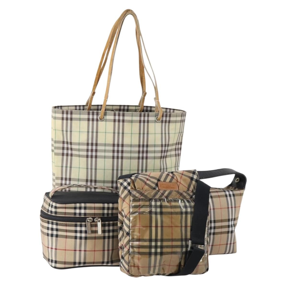 Burberrys Burberry Nova Check Hand Bag Nylon 5 Set Beige Auth 174988