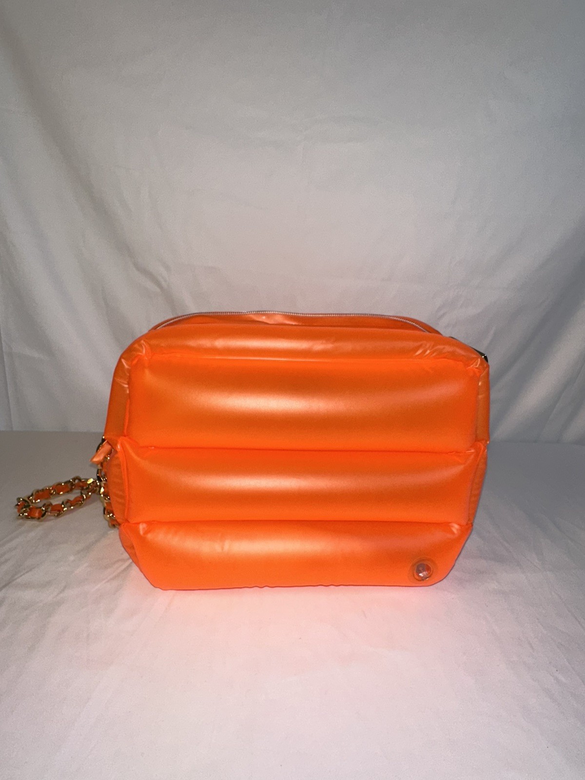 SS23 Moschino Couture Orange Inflatable Crossbody Bag with Logo Charm & Chains