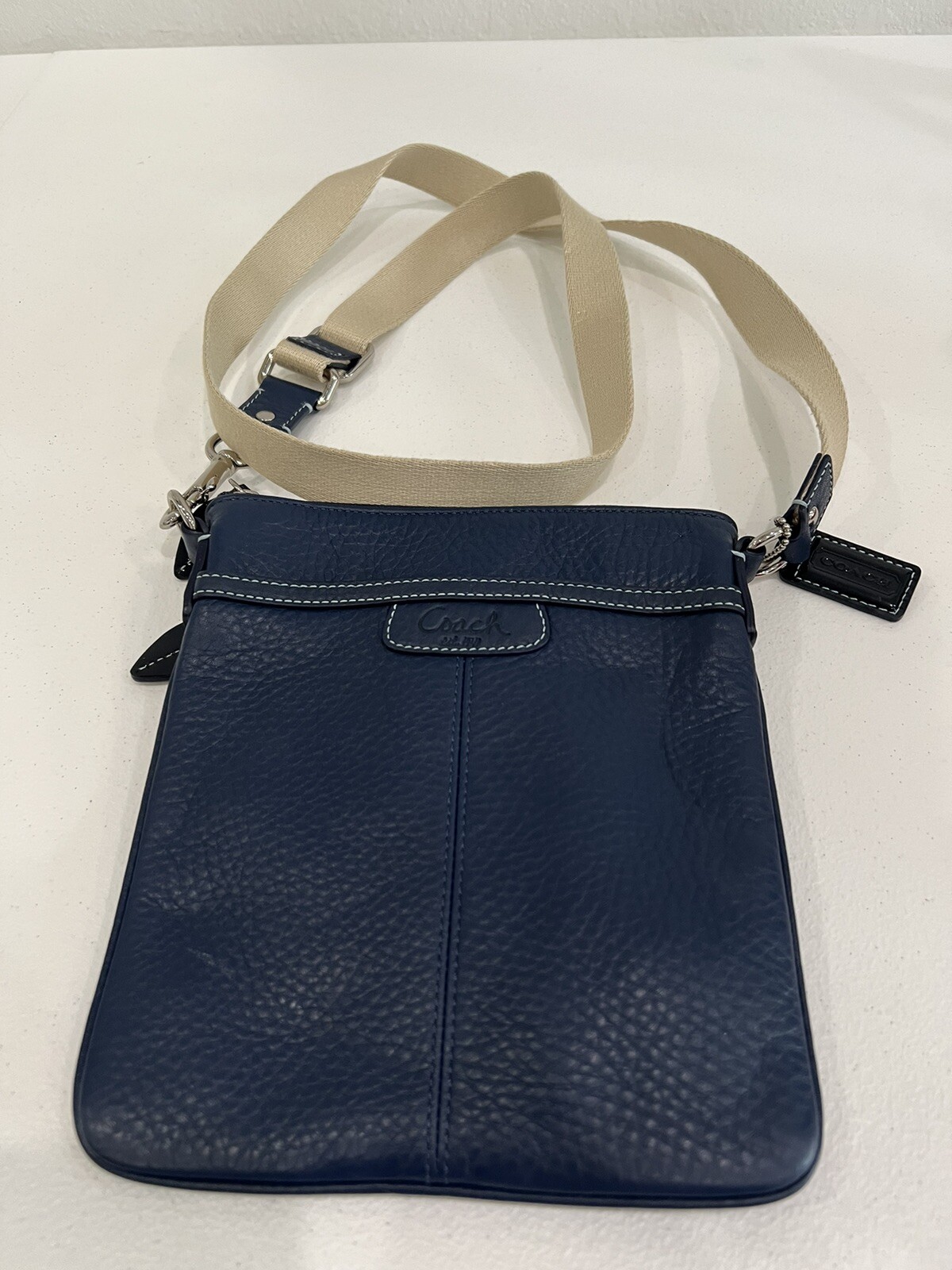 Coach Messenger Crossbody Leather Bag Deep Navy Blue